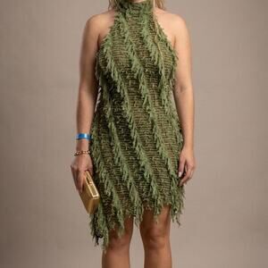 Green BLUE fringe mini dress with